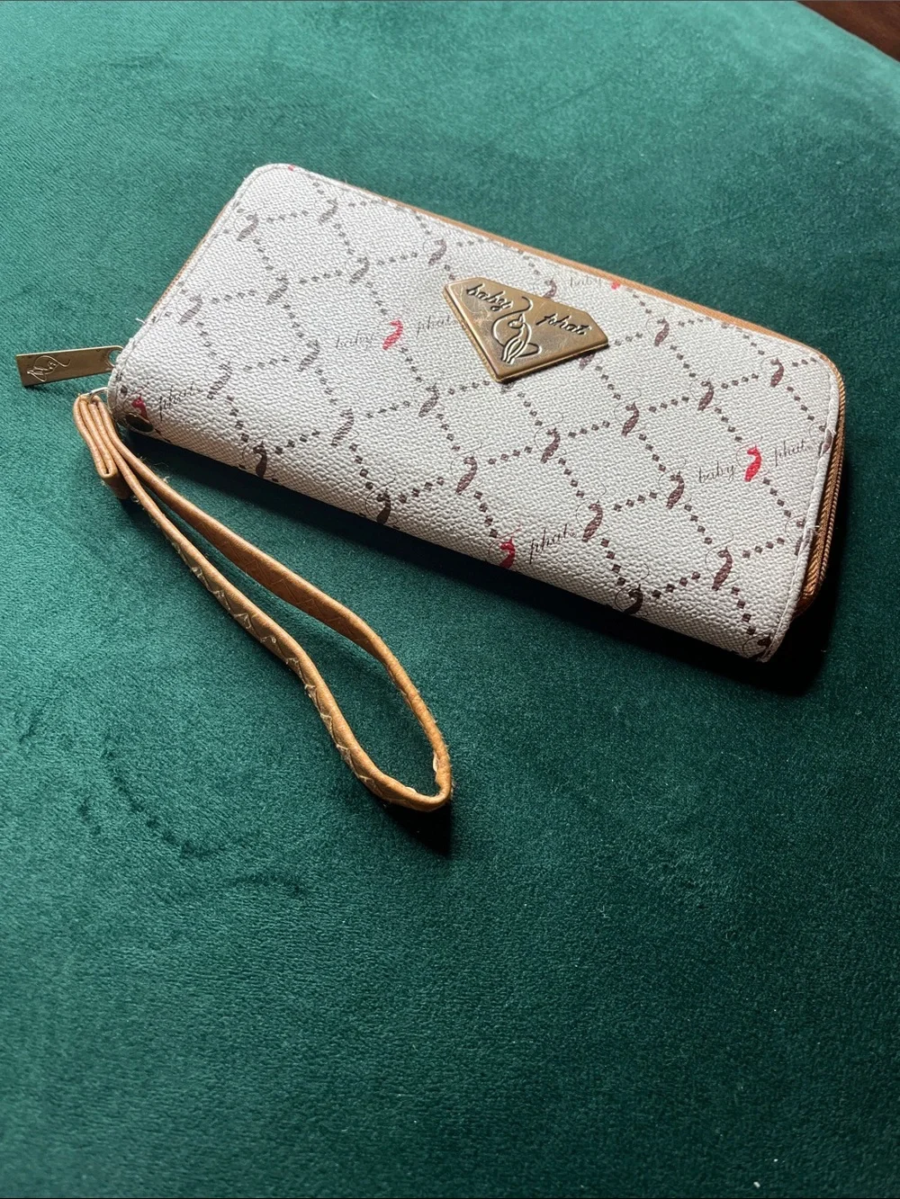 Vintage Baby Phat Beige and Tan Signature Wristlet Wallet